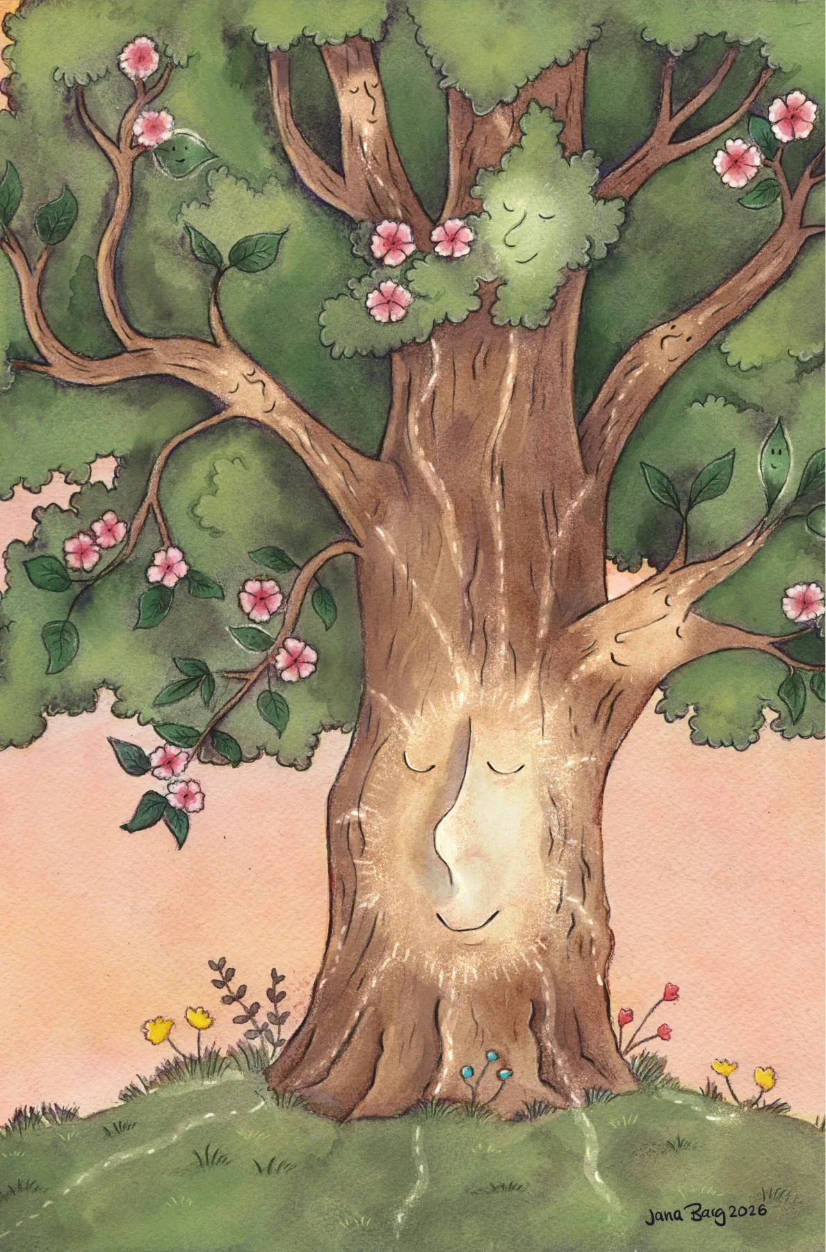 Lebensbaum – Natur und Lebewesen verbunden durch die bunten Flüsse des Lebens, Keilrahmenbild 20 × 30 cm