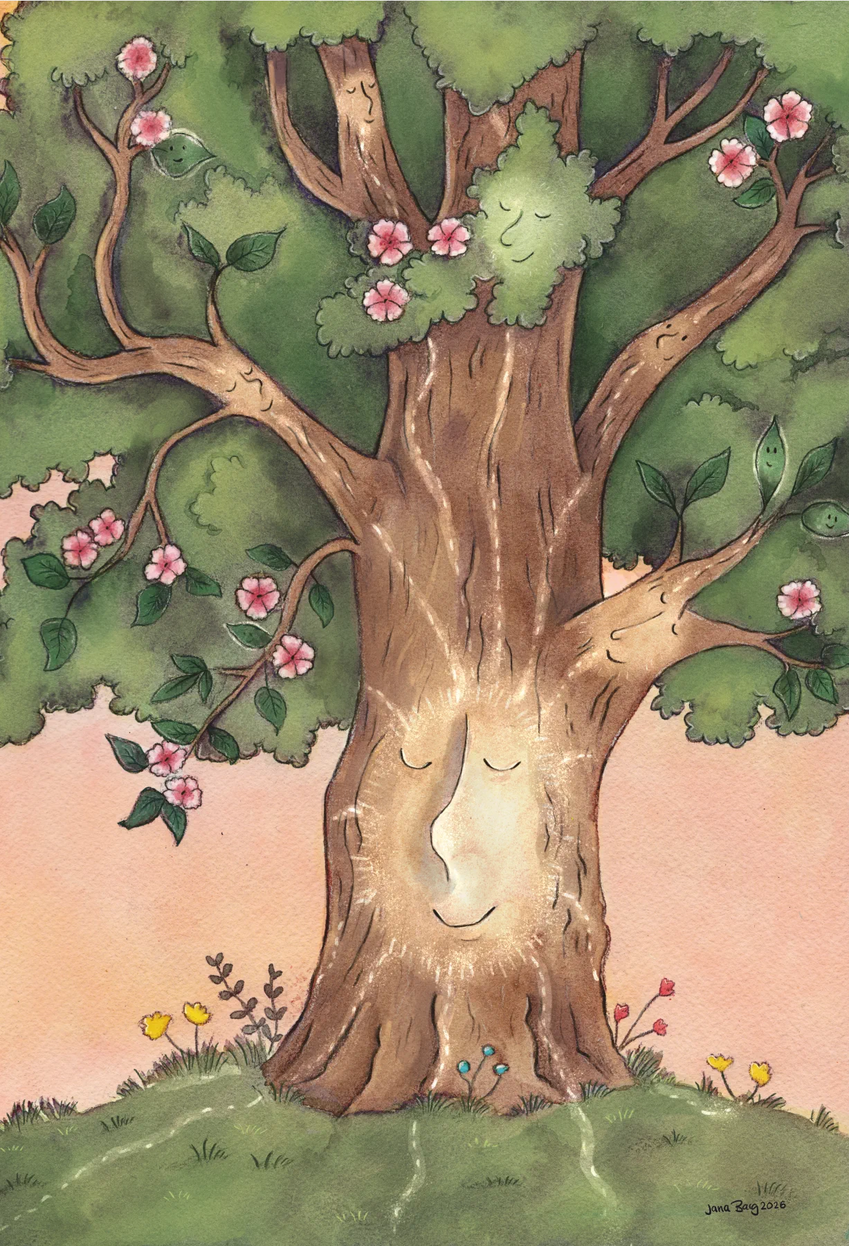 Lebensbaum – ein großer Baum, durchzogen und umgeben von farbigen Lebensströmen, Keilrahmenbild 40 × 60 cm