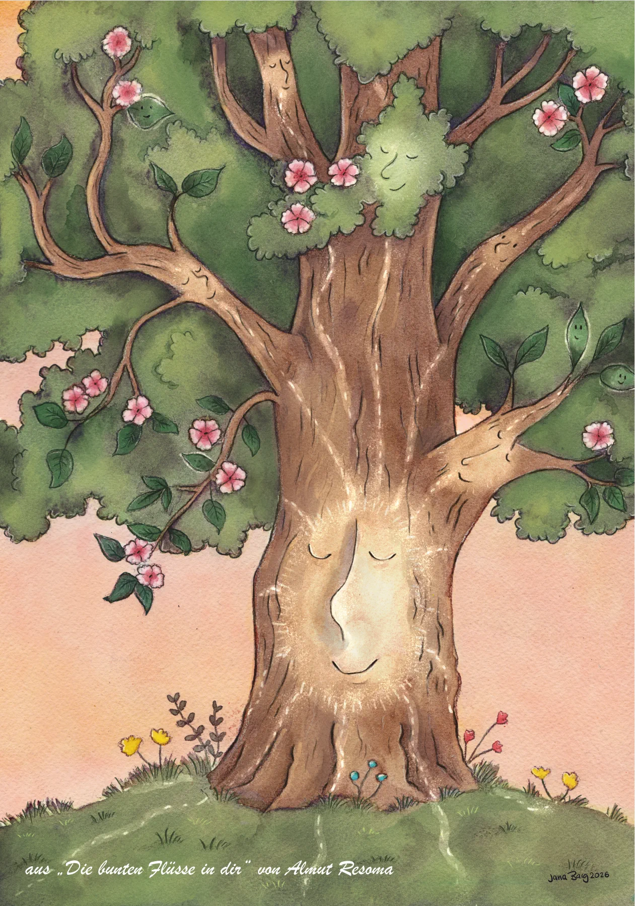 Lebensbaum – farbige Lebensströme fließen durch den Baum und verbinden die Natur, Poster A3